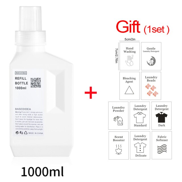 Vaskeflaske for baderom med etiketter vaskemiddel mykner blekemiddel oppbevaringsboks 1000ml tomme flasker med stor kapasitet: B-hvit 1000ml