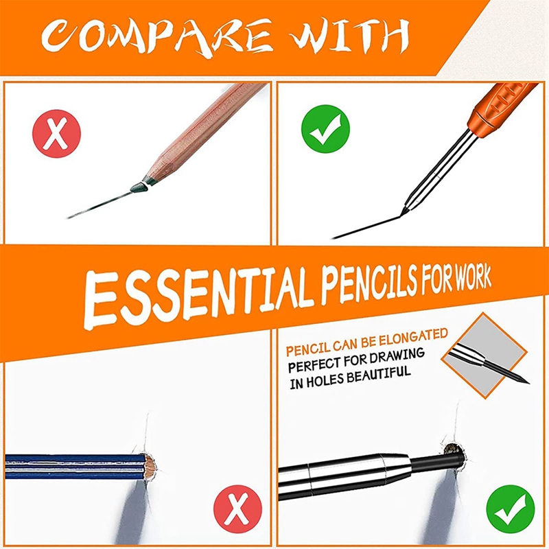 4 Pack Solid Timmerman Potlood Met 24 Refill Leads Diep Gat Vulpotlood Ingebouwde Puntenslijper Vloeren Marker Tool