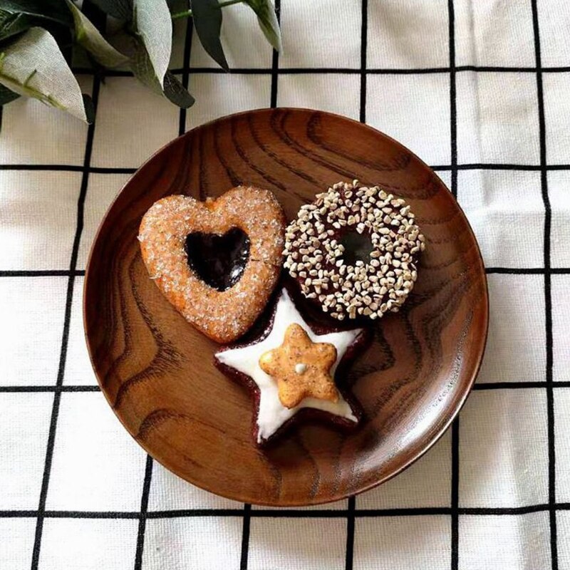 Round Solid Wood Plate Dinner Plates Food Saucer Dessert Serving Tray Wooden Cake Fruit Plates Dishes Kitchen Tableware