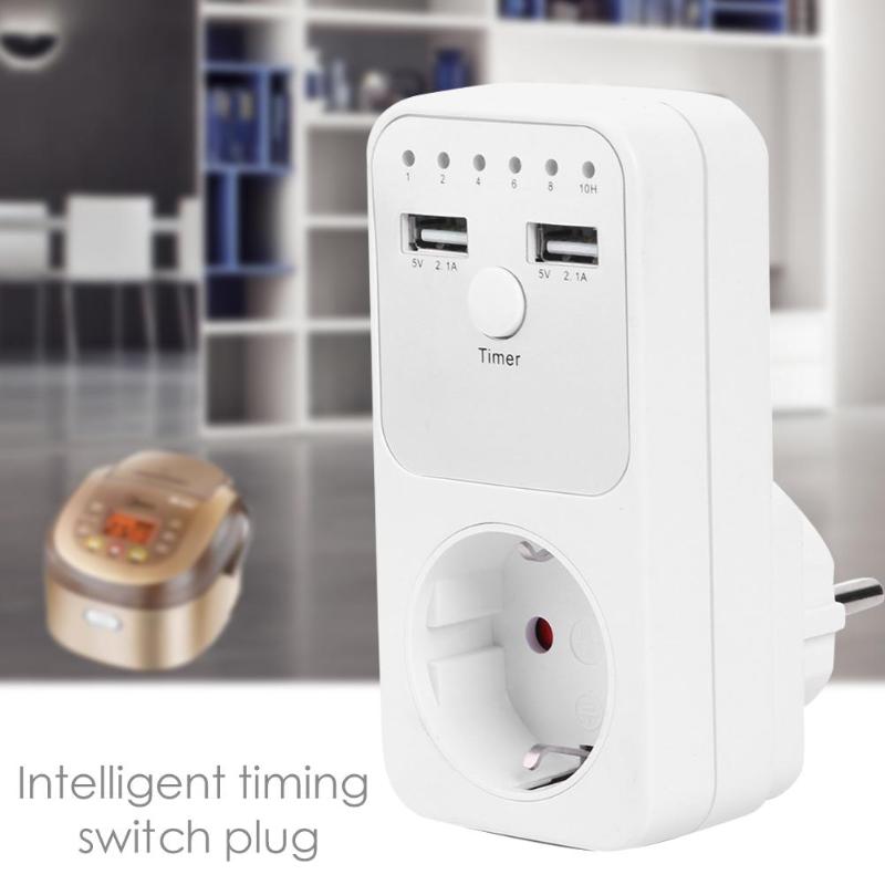 5V2A Dual USB EU enchufe temporizador interruptor temporizador cuenta atrás salida controlador para iPhone 7X8 para iPad, MP3, MP4