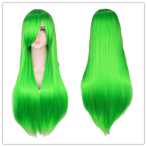 QQXCAIW Long Straight Cosplay Wig Women Costume Party Black Red Ombre Heat Resistant Synthetic Hair Wigs: green