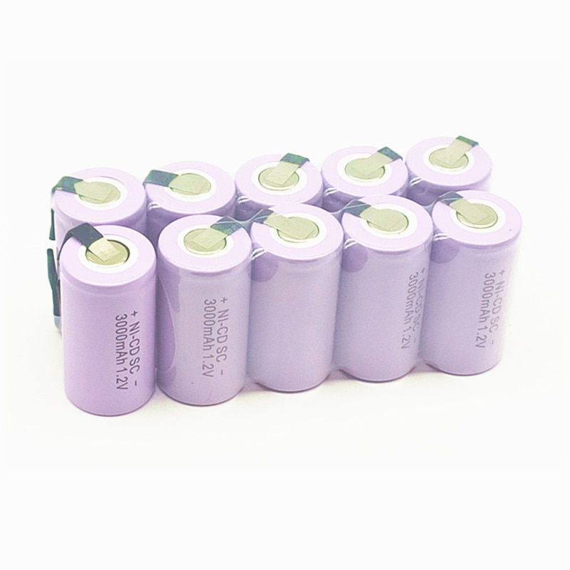 10PCS SC batterij oplaadbare batterij sub batterij SC Ni-Cd batterij 1.2 v met tab 3000 mAh voor elektrische tool