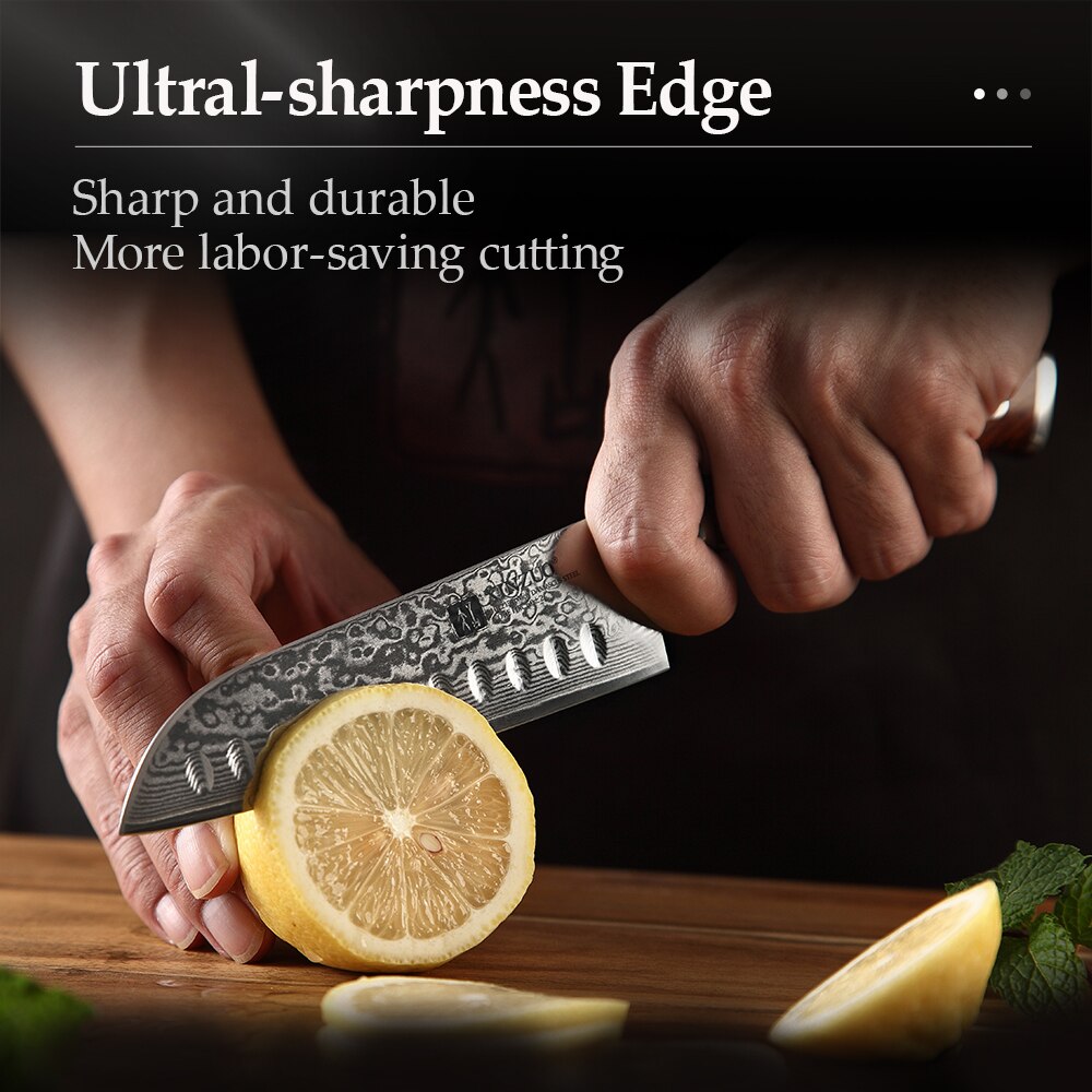 Xinzuo 5 '' tommer santoku kniv damaskus  vg10 stål køkkenkniv pro meget skarpe japansk stil kokkeknive med palisander håndtag