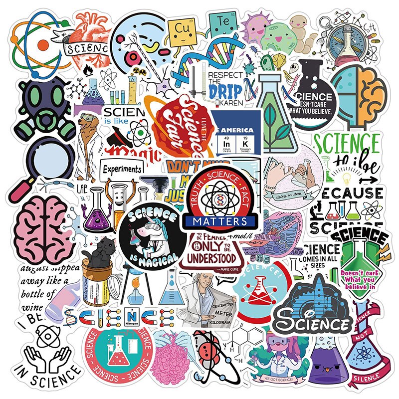 50PCS Science Sticker Physics Chemistry Lab Decals For Case DIY Luggage Laptop Notebook Skateboard Motorcycle Bicycle Sticker