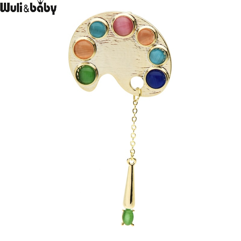 Wuli&baby Opal Drawing Board Brooches For Women Alloy 2-color Special Office Casual Brooch Pins