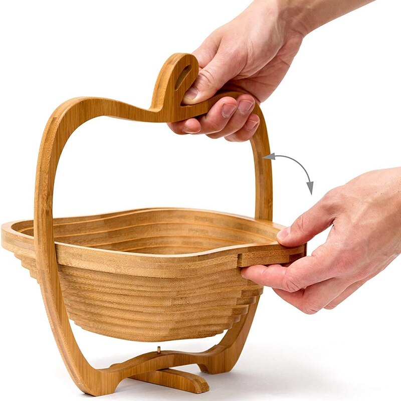 ! Cesta plegable con forma de manzana, soporte para frutero, tabla de cortar, cuenco de fruta de madera de bambú
