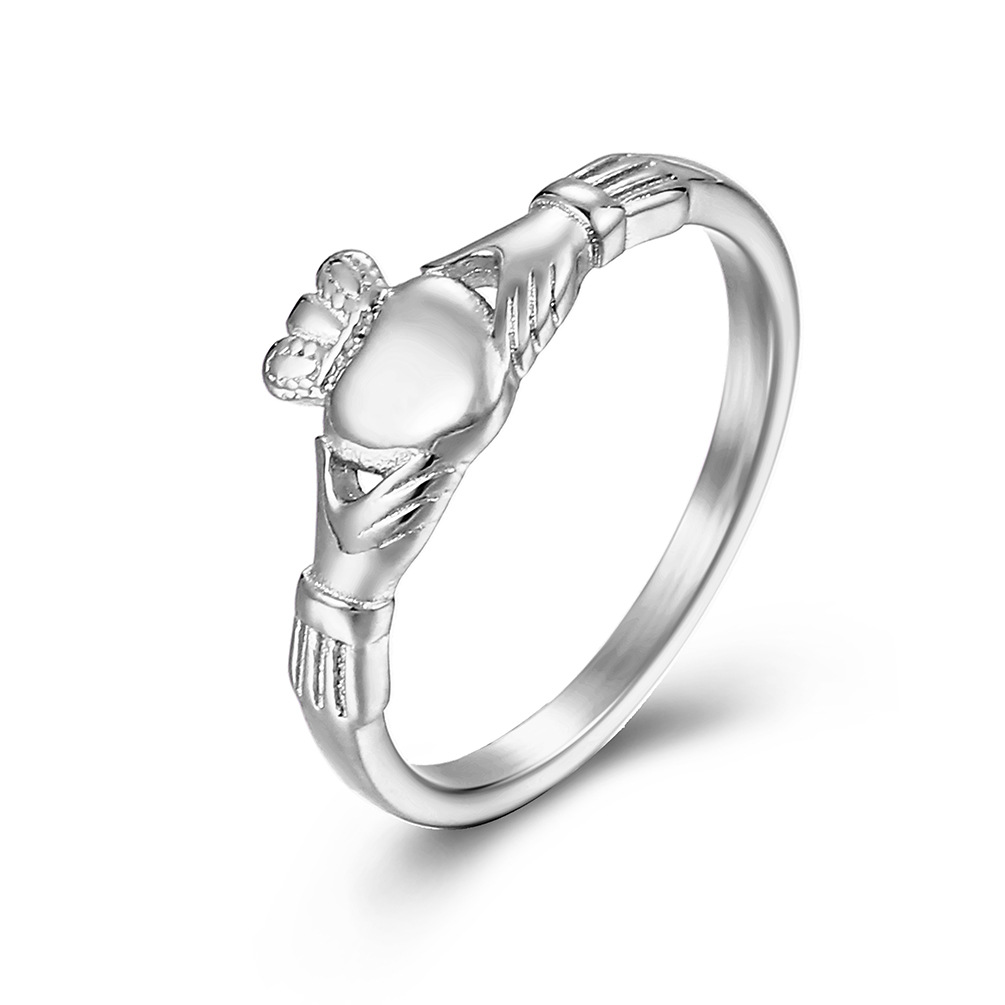 Anillo Claddagh irlandés, corona de corazón de acero inoxidable, banda de promesa de boda para mujeres y hombres, corona de compromiso, banda de boda: 9 / Plata