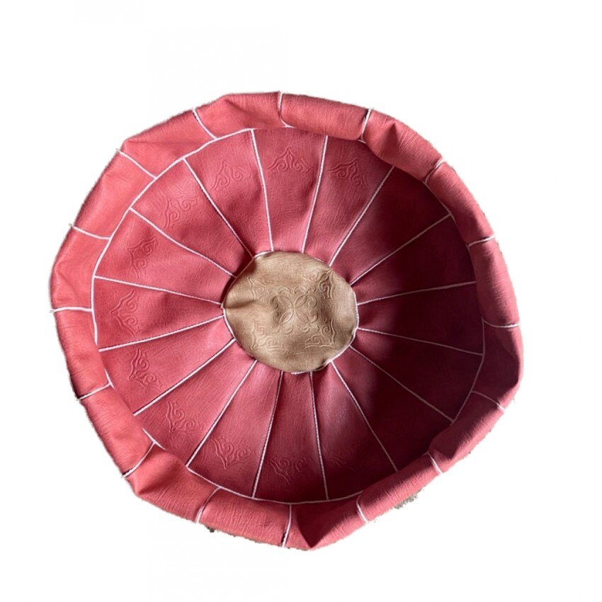 Pouf en cuir PU marocain, coussin non rembourré, repose-pieds, broderie artisanale, Pouf rond et grand, 50*50*25cm: 02as picture