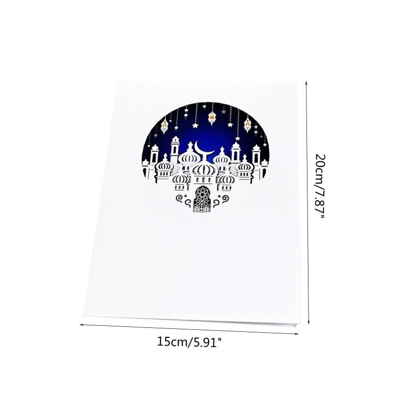 3D Eid Mubarak Greeting Card Moon Mosque Islamic Year Cards for Islam Muslim Ramadan Party Invitation Thank M6CE
