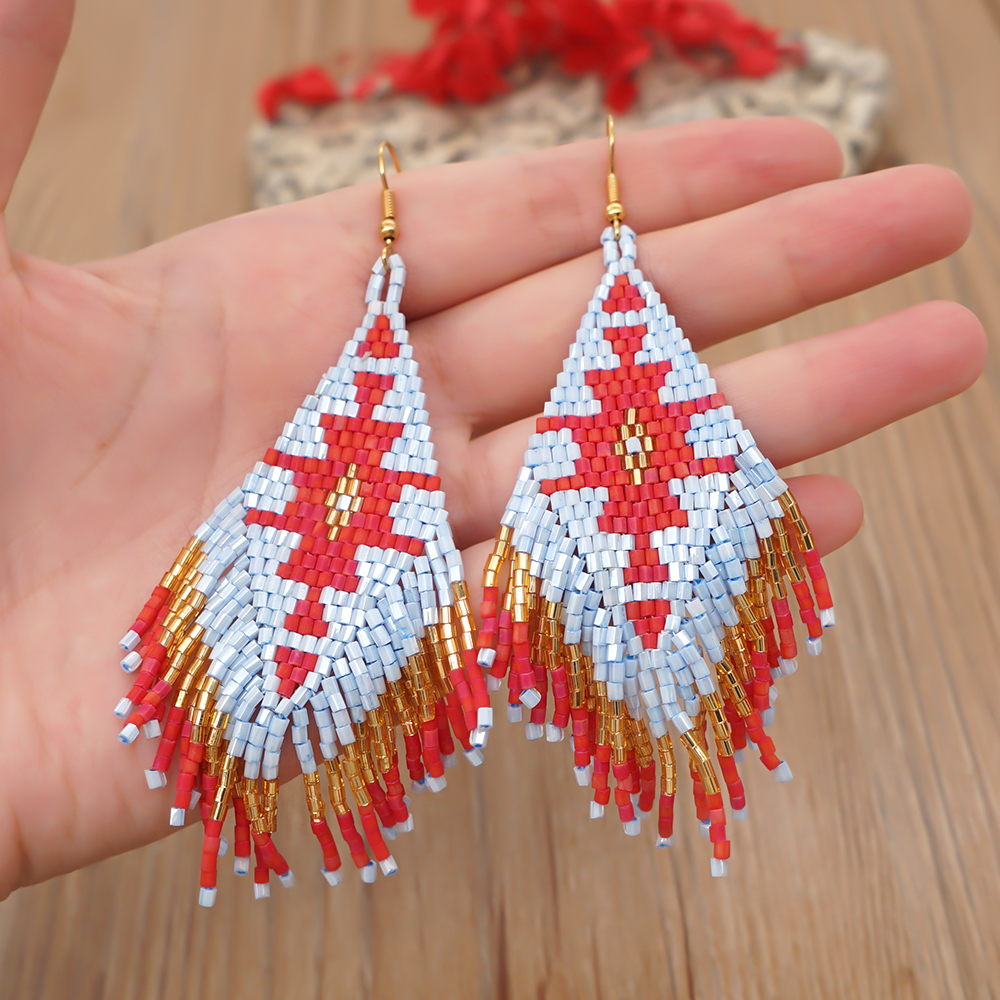 Go2Boho-pendientes de estilo nativo para mujer, aretes étnicos, cuentas de semillas Miyuki, anillo para la oreja, borla de flecos, joyería para mujer