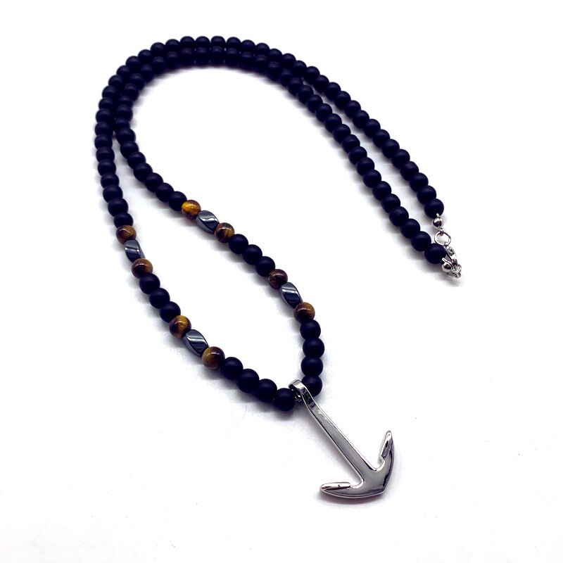 Arrow Pendant Necklace Men Vintage 6mm Strand Matte Bead Tiger Eye Stone Necklace For Men Jewelry: 3