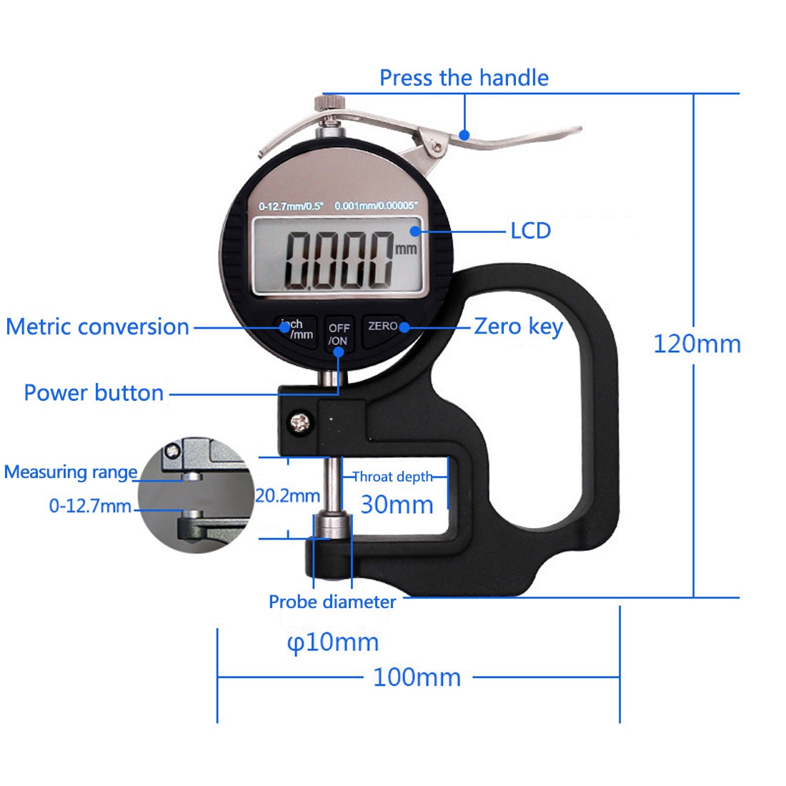 Elektronische Diktemeter 0.001mm/0.01mm 10mm Digitale Micrometer Dikte Meter Dikte Tester Met RS232 Data Output