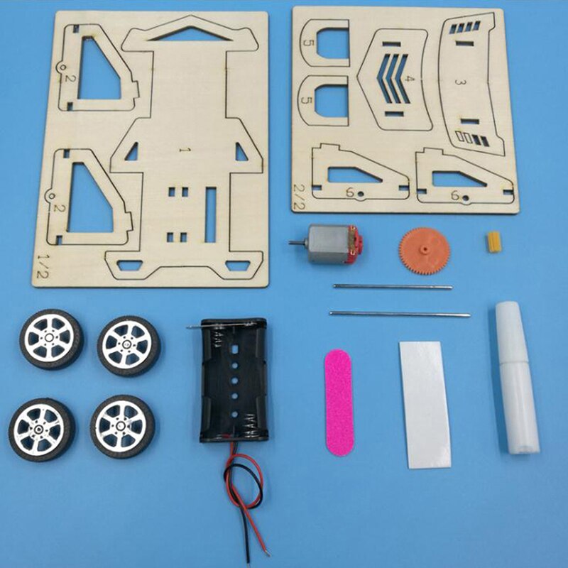 1 einstellen DIY Montage Rennen Physikalische Wissenschaft Experiment Technologie Pädagogisches Holz Spielzeug Auto Fahrzeug Modell Bausatz