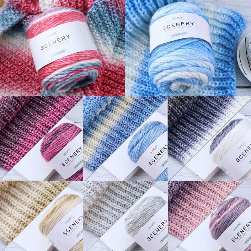 100g Hand Knitting Cake Yarn Gradient Ombre Colorful Crochet Woven DIY Thread