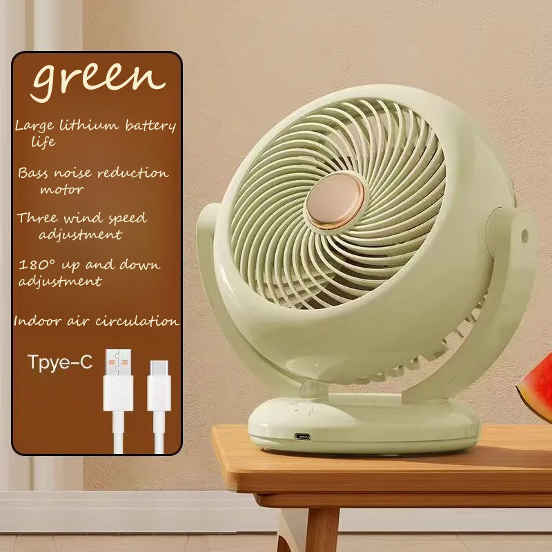 Tinsol-Ventilateur de charge électrique mural réglable, ventilateur de refroidissement silencieux, refroidisseur d'air, cowculator portable de bureau à trois vitesses: vert clair