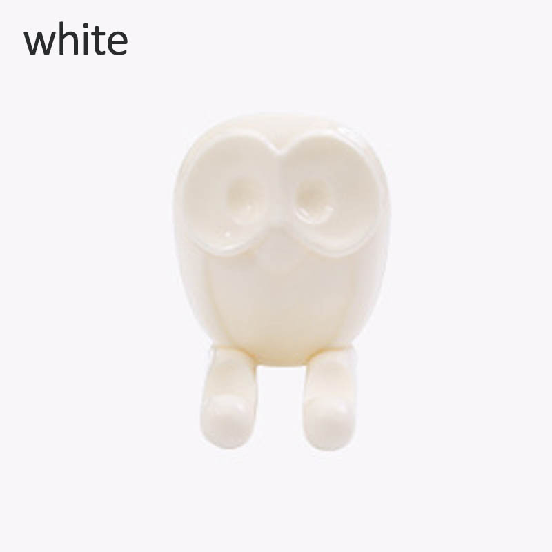 Autoadhesivo multifunción búho forma soporte para cepillos de dientes montado en la pared enchufe almacenamiento colgador baño accesorio pegar ganchos: Blanco
