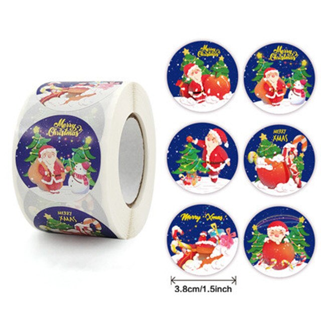 Weihnachten Box 100/500Pcs Runde Etiketten Weihnachten Aufkleber Candy Tasche Blume Box Kuchen Boxen Verpackung Neue jahr Aufkleber: Y-L 500pc Blue Sant