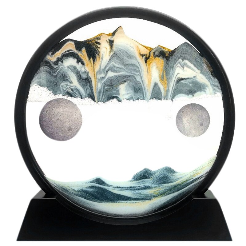 Ppyy-mobile sable Art photo Gl 3D mer profonde paysage de sable en mouvement affichage coulant sable cadre relaxant bureau: black
