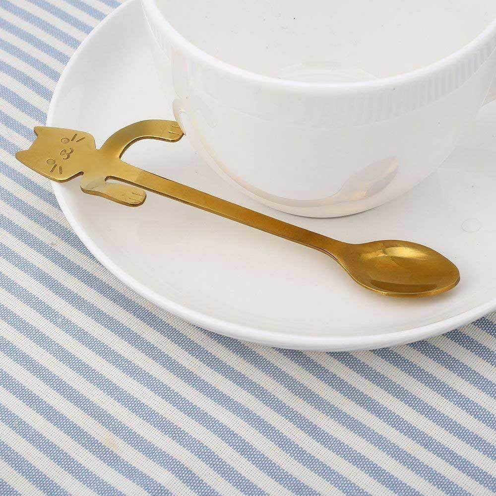 3/ 5/ 6Pcs Stainless Steel Cartoon Cat Spoon Colorful Coffee Ice Cream Tea Spoon Kitchen Supplies Tableware Scoop