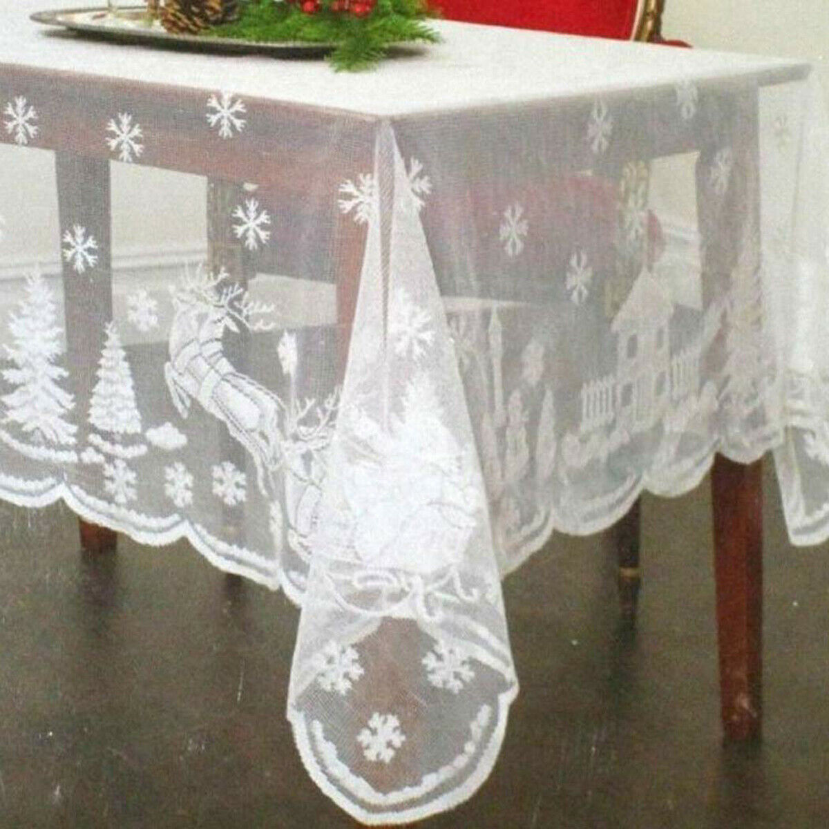 Mantel de encaje rojo y blanco de 5 estilos mantel redondo rectangular para boda, mesa de navideña, cubierta de mantel de mesa para banquetes, en casa, decoración: D