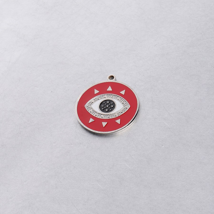 Fnixtar Enamel Round Evil Eye Charm Mirror Polished Stainless Steel Turkey Eye Charms For Jewelry Making 10pcs/lot: 002-red