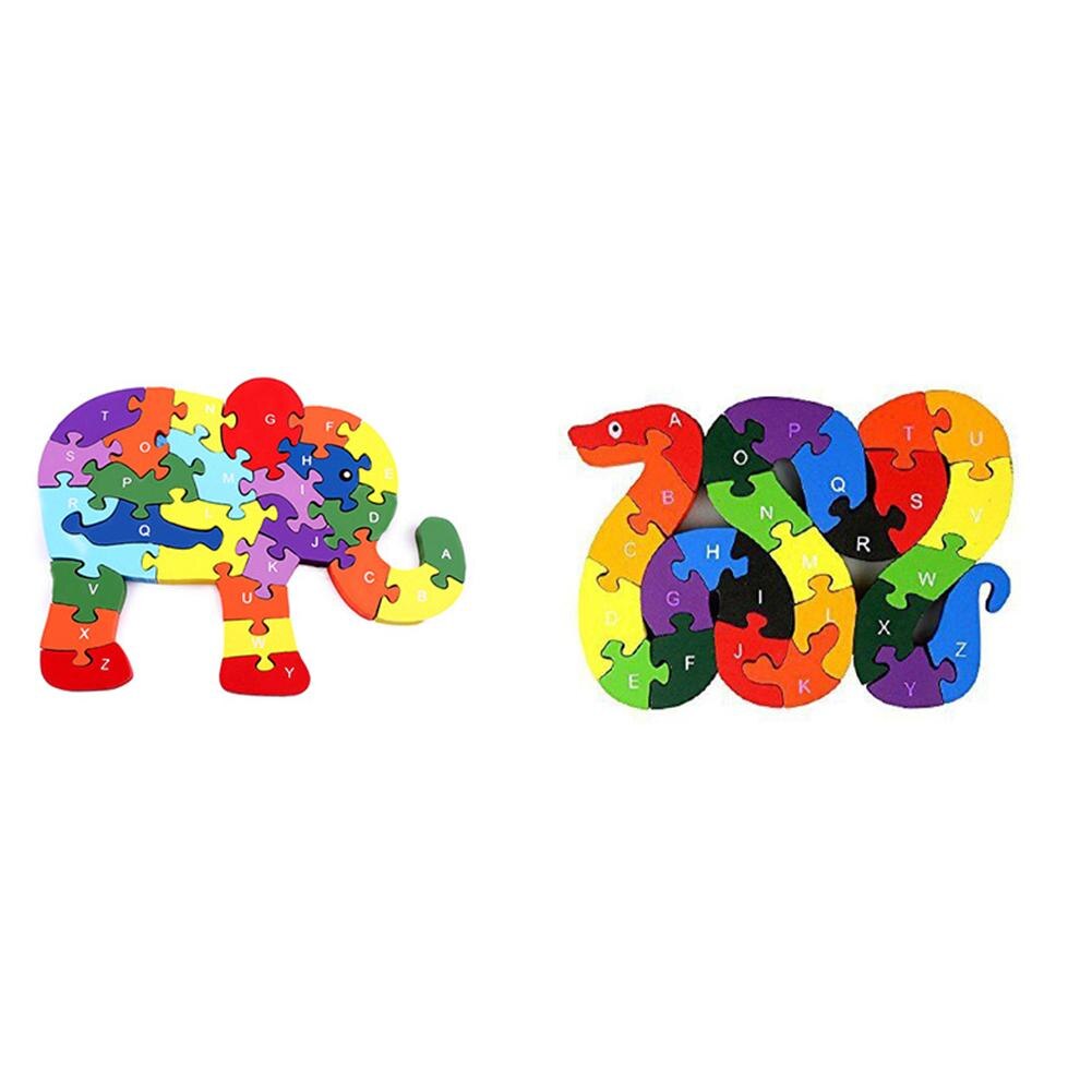 Wooden Children Learning Aids 3D Alphanumeric Colorful Environmental Double-sided Puzzle Educational Toys: Multicolor