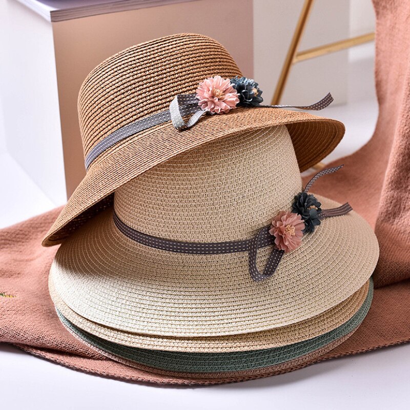 Ht1553k piger blomst bred skygge stråhat barn floppy strand hatte børn panama spande hatte sammenfoldelig sommer sol hat