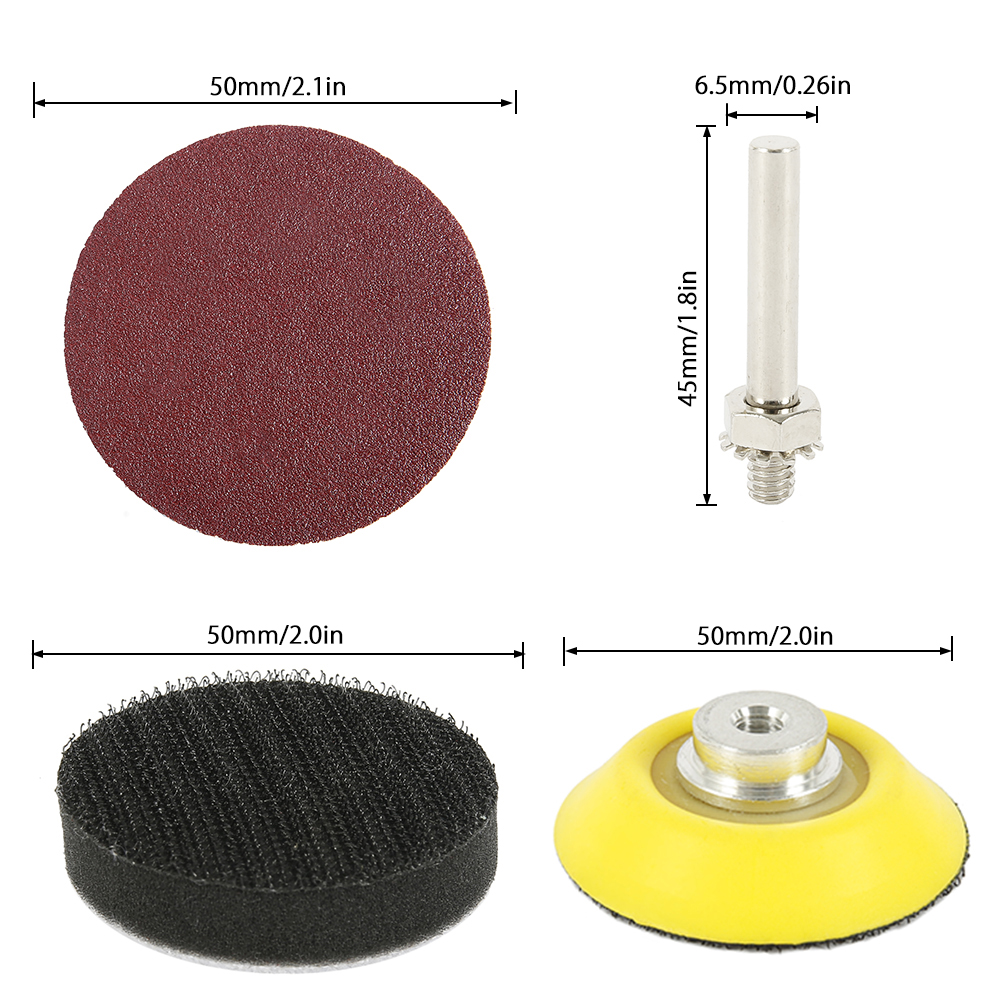 300 Uds 50mm disco de lijado 2 pulgadas 60-3000 papel de lija de grano Kit de almohadillas de lijado para amoladora de taladro herramientas rotativas con placa de respaldo