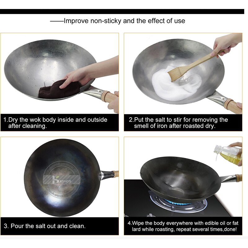 Fypo – Wok en fer traditionnel fait à la main, poêle en fer antiadhésive, ustensiles de cuisine pour cuisinière à gaz
