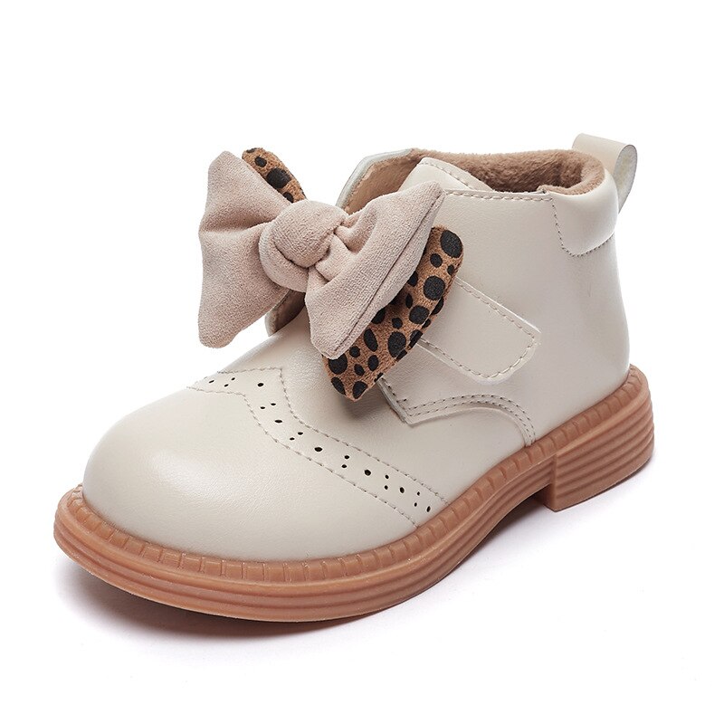 Stivali da bambina Martin primavera Solid Hollow carino con fiocco Leopard PU stivali da scuola principessa novità stivaletti Hook &amp; Loop scarpe da principessa