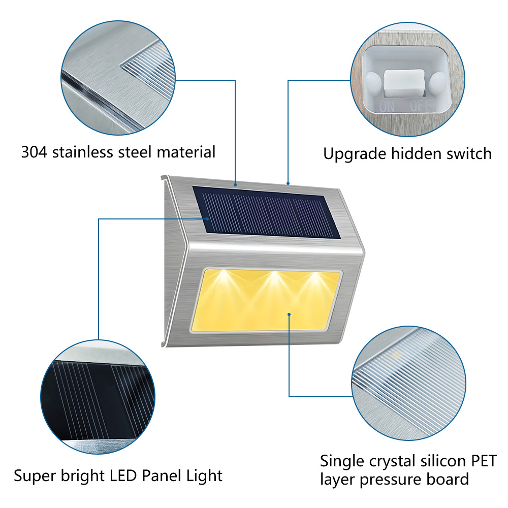 1/4/8Pcs Solar Step Lamp Path Waterproof Solar LED Light Fence Lights Outdoor Garden Lights Pathway Wall Lamp Railing Decoration
