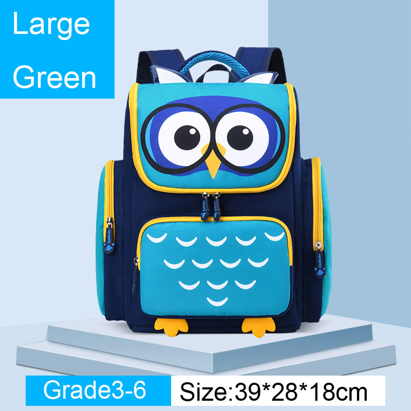 Respirant 3D hibou imprimé enfants cartables filles dessin animé école primaire sac à dos orthopédique sac à dos Mochila Infantil Escolares: Large green
