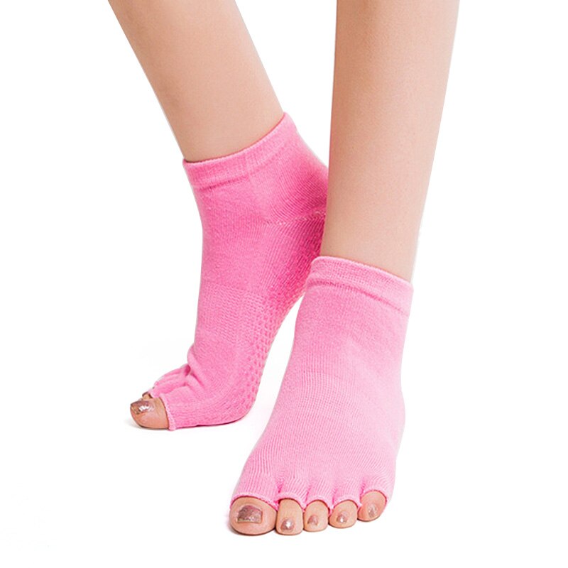Antiderrapante meia toe yoga pilates meias meia massagem esportes aberto-dedo do pé meias de dança algodão pilates dança exercício esporte meias: 02