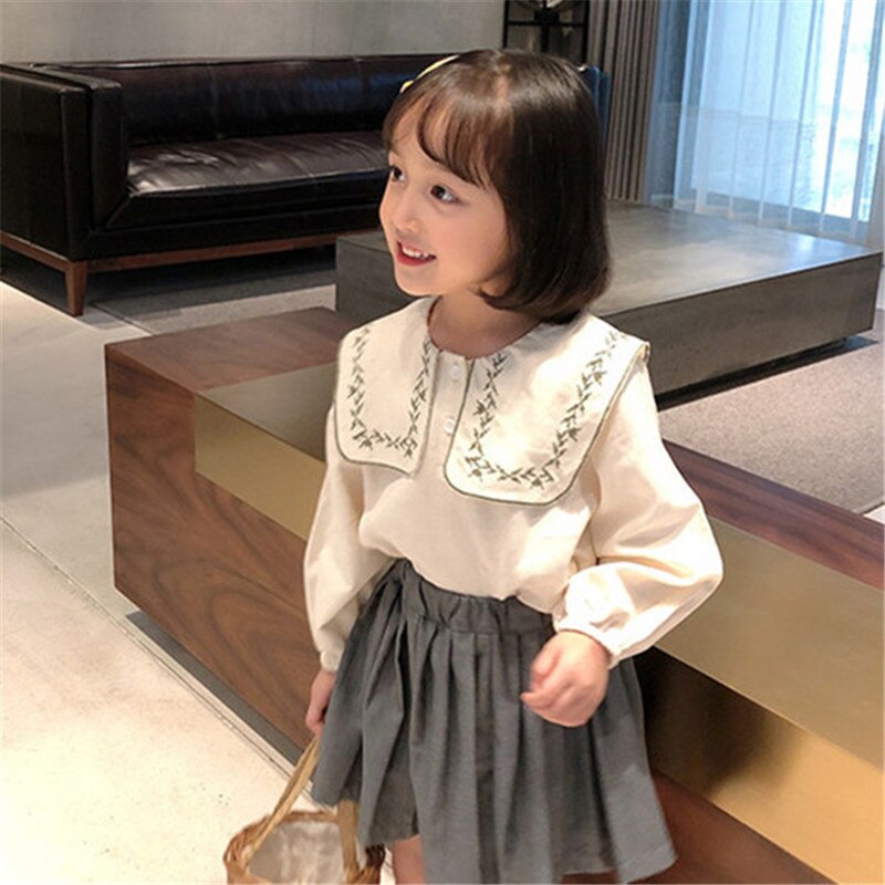 2020 bambini Camicette Autunno Del Bambino Della Ragazza Del Manicotto Lungo Del Fiore Del Ricamo Della Camicia Della Principessa Delle Ragazze Dei Capretti Cotone Magliette E Camicette Abbigliamento Per Bambini