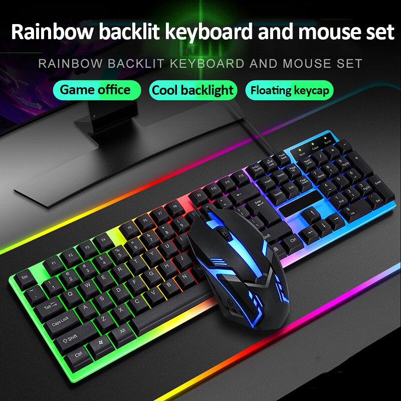 Wired Gaming Keyboard and Mouse Set 104 key Rainbow Backlight Waterproof Game Keyboard Mechanical Feeling Teclados for PC Laptop