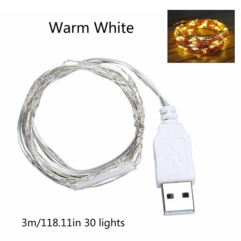 3m 30 LED USB String Lichter Silber Draht Garland Wasserdicht Fee Lampe Weihnachten Hochzeit Party Dekoration