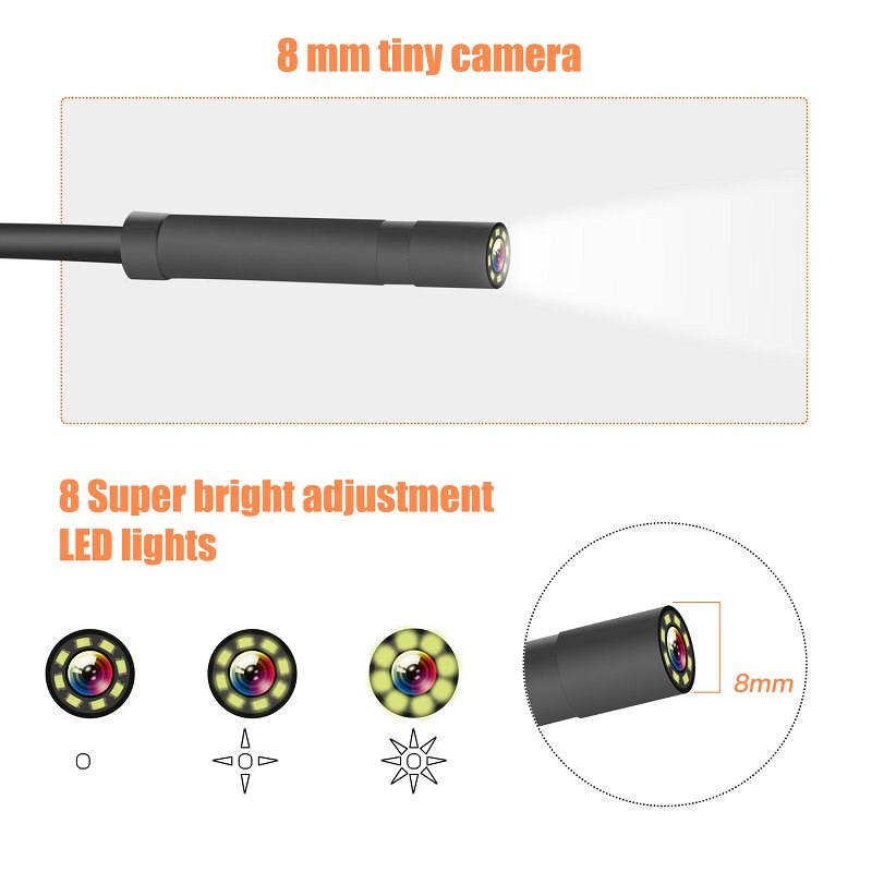 2m 5m 10m vattentät industriell endoskop inspektionskamera 1080p hd 4.3 tums borescope 5.5mm 8mm endoskop inspektionskamera