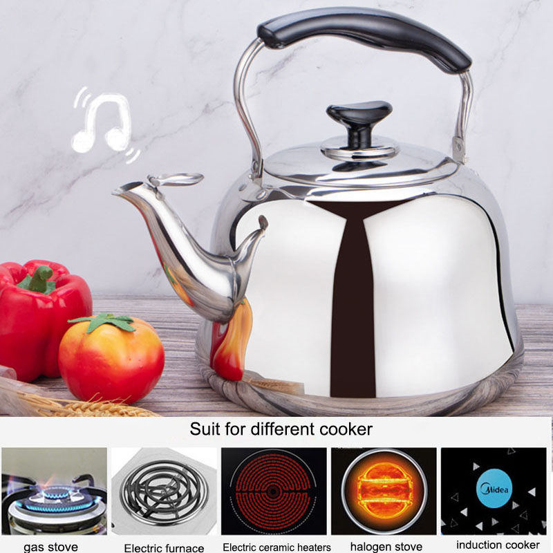 304 visslande vattenkokare i rostfritt stål, gaskokare med induktion, vattenkokare för hushåll, gaskokare med tekanna , 1.5/2/3/4/5/6l