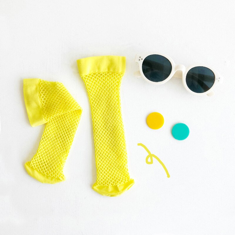 Zachte Elastische Baby Sokken Peuter Kids Kniekousen Voor Meisjes Jongens Zomer Mesh Sokken Nylon Effen Kleur Kinderen Lange sokken 0-5Y: yellow