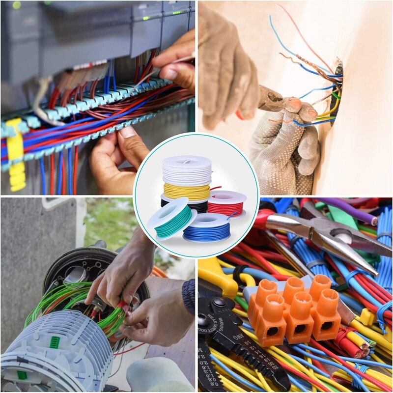 22AWG Electronics Wire Kit, Jumper Wire Hook Up Wire Kit Flexible Silicone Wire Pre-Tinned, Copper Wires 6 Colors 33Ft