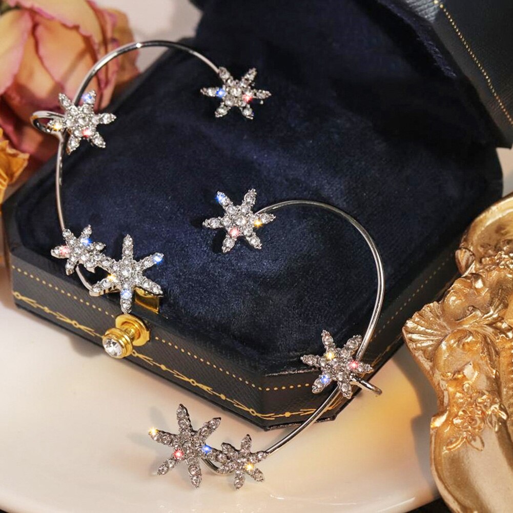 Korean Style Snowflake Ear Clips Without Piercing For Women Sparkling Zircon Ear Cuff Clip Earrings Wedding Party Jewelry