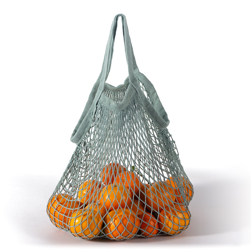 Neue Wiederverwendbare Taschen für Obst Gemüse Tasche Baumwolle Gittergewebe Schnur Organizer Handtasche Kurze/Lange Griff Netz Einkaufen Taschen tote: grau Blau-kurz