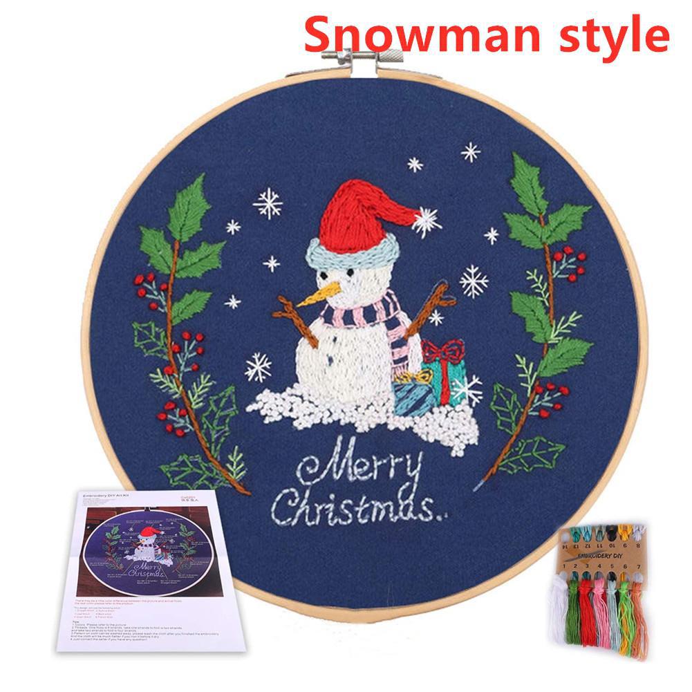 Christmas Patterns Embroidery Kit for Beginners Cross Stitch Embroidery Hoop Embroidery Color Floss Kit: Happy Snowman 