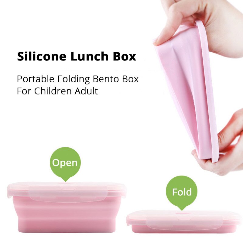 Draagbare Siliconen Lunchbox Inklapbare Intrekbare Voor Opslag Servies Verwarmd Voedsel Container Vouwen Kinderen Bento Lunchbox