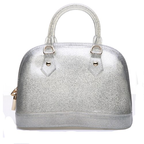 26cm Girls Women PVC Candy Colors Jelly handbag Lady's Shell Shoulder Bag Silicon Tote Beach messenger Bag bolsa Purse: silver