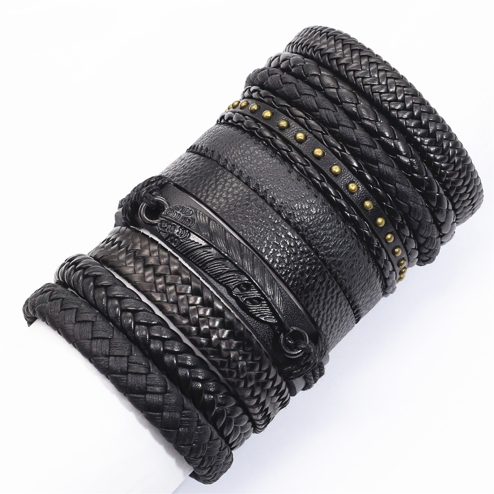 10 unids/set negro envoltura tejida nueva pulseras hechas a mano para hombres pulseras de cuero para hombres y mujeres brazalete para hombres de joyería al por mayor: Color oro puro