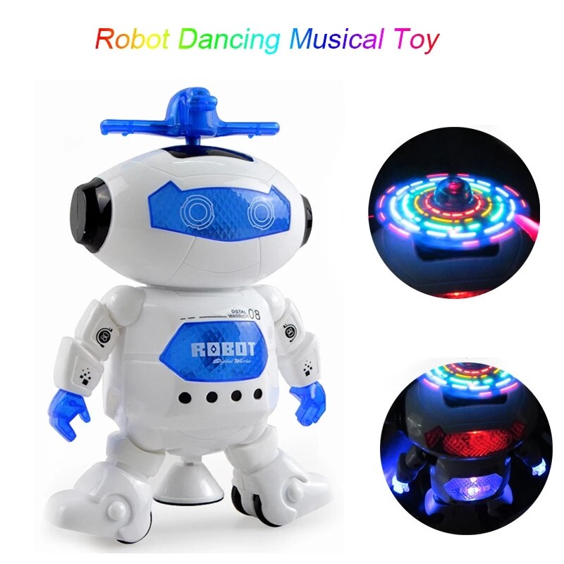 Robot leketøy 360 ° rotasjon smart robot barn interaktive leker med musikk led lys gutt jente