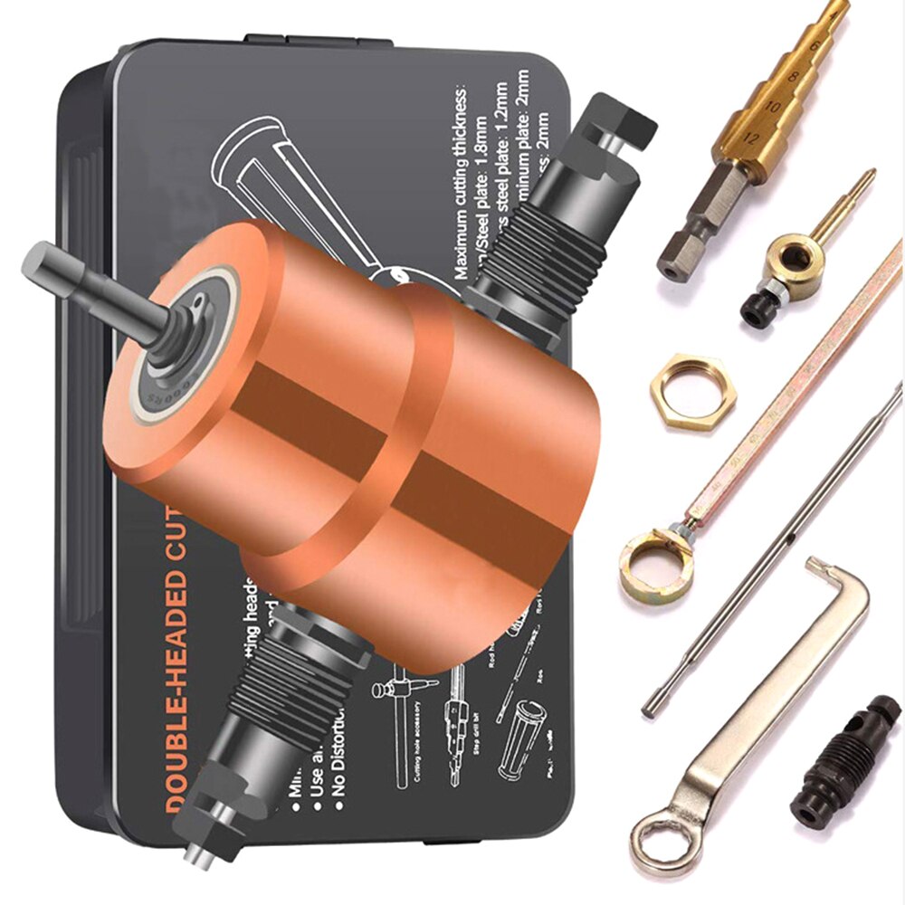 Double Tip Sheet Metal Cutting Nibbler Metal Saw Cutter 360 Degree Adjustable Drill Attachment with Punch Cutting Tools