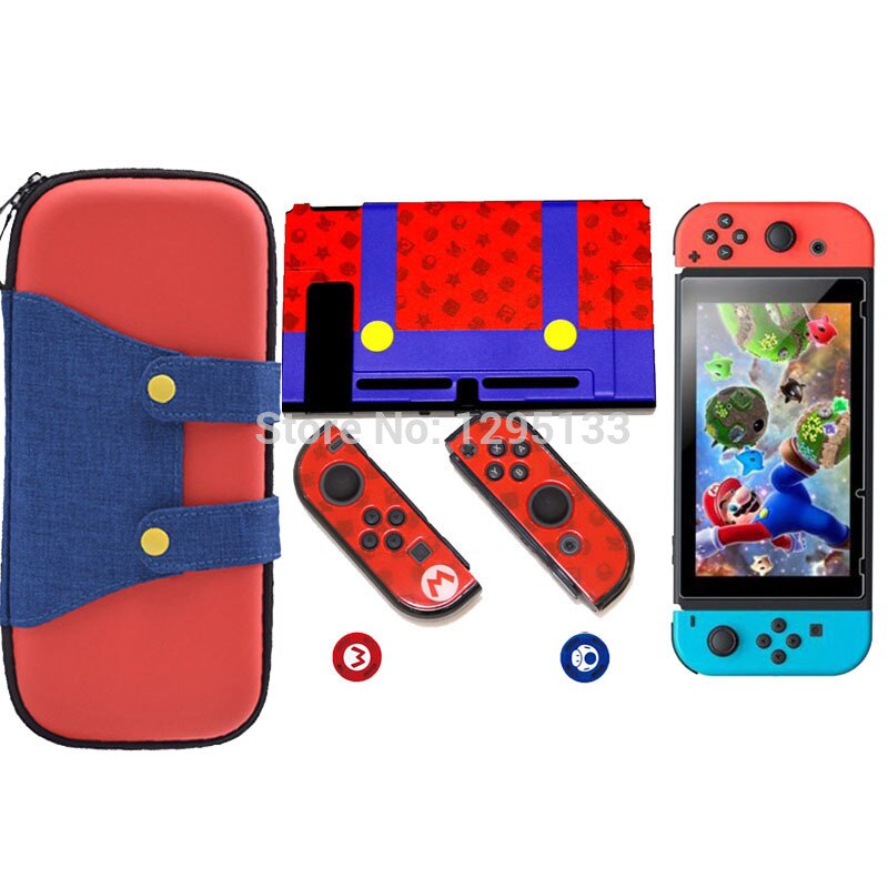 Bolsa de almacenamiento para Nintendo Switch Console protector de pantalla de vidrio templado para Nintendoswitch Joystick Grip Caps para Nitendo Joy-Con