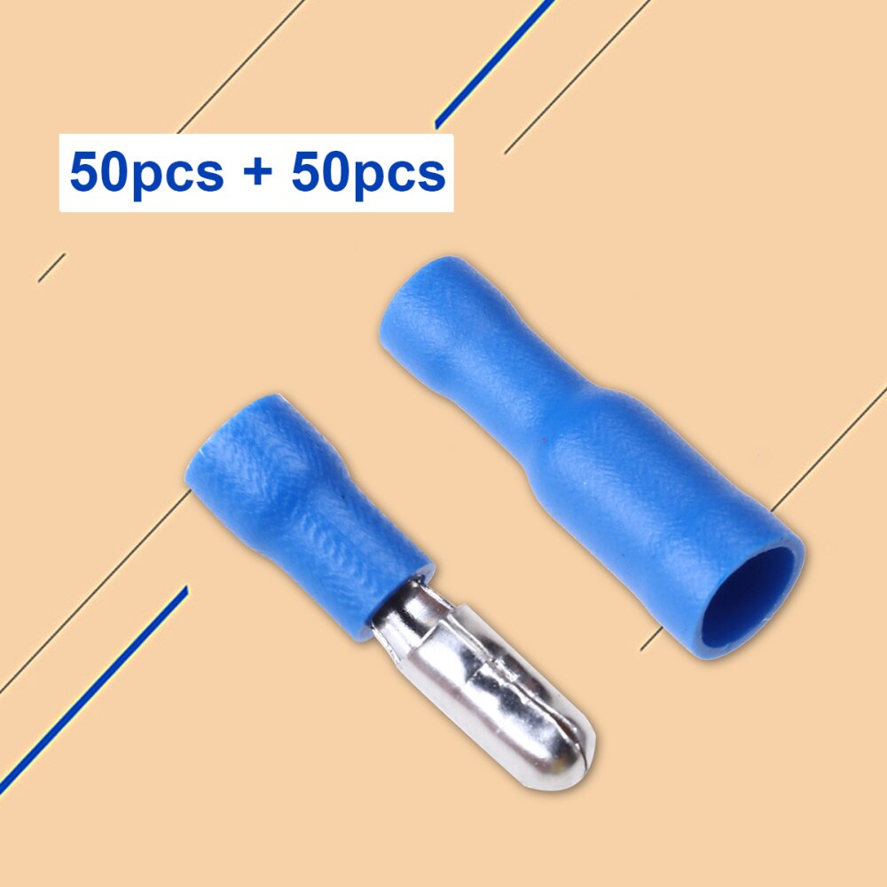 100pcs Gauge Insulated Male / Female Bullet Quick Splice Wire Terminals Wire Crimp Connectors Set (Blue)